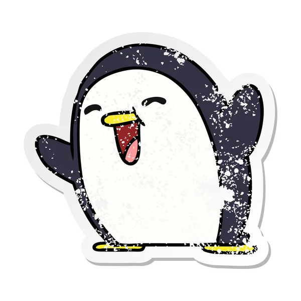 Affligé Autocollant Dessin Animé Illustration Kawaii Pingouin Mignon — Image vectorielle