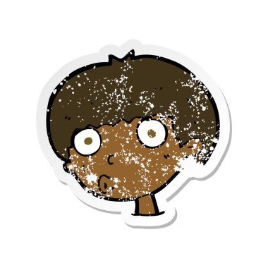 Retro bir karikatür sürpriz çocuğun etiket sıkıntılı