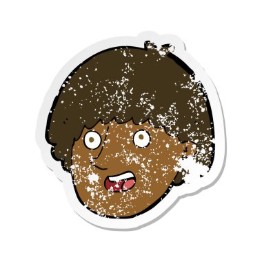 Retro sıkıntılı etiket bir karikatür mutlu erkek yüz