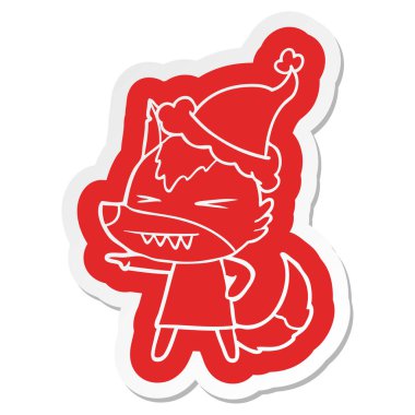 öfkeli wolf ilginç çizgi film etiketi giyen Noel Baba şapkası