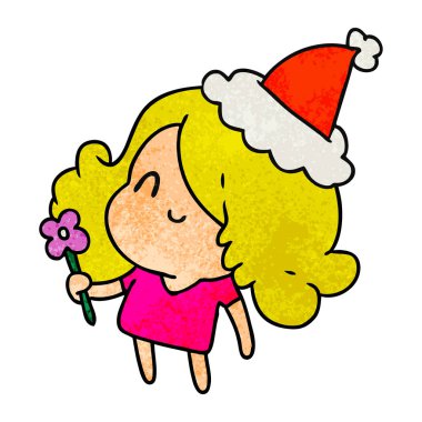 Noel dokulu karikatür kawaii kız el çekilmiş