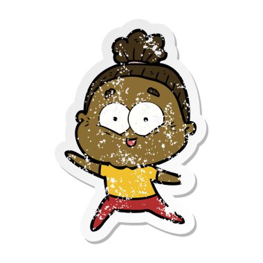 bir karikatür mutlu yaşlı kadının sıkıntılı etiket