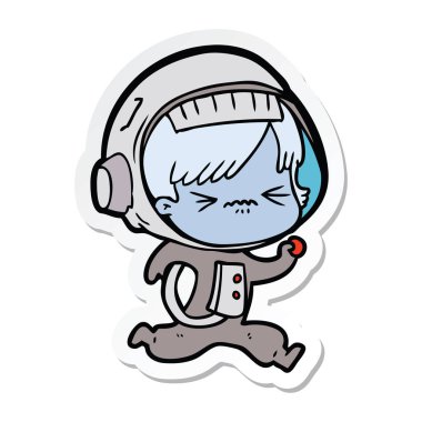 öfkeli bir karikatür Space kız çalışan Sticker