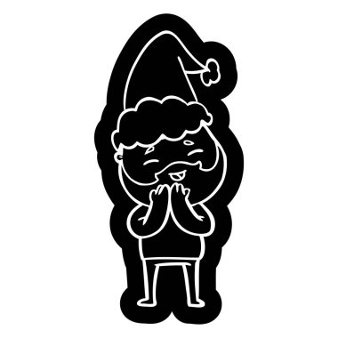 ilginç çizgi film simgesi mutlu bir Noel Baba şapkası giyen adam sakallı