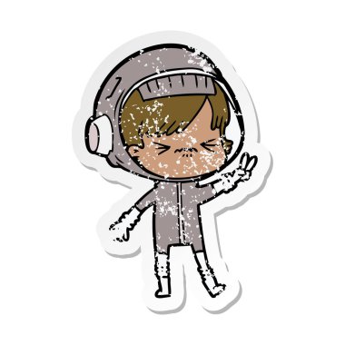 iki parmak tutan bir kızgın çizgi film alan kızın sıkıntılı etiket