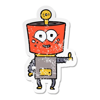 Yaşasın vererek bir mutlu karikatür robot sıkıntılı etiket