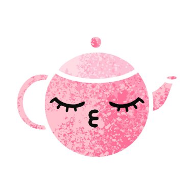 Retro illüstrasyon stil karikatür bir çaydanlık