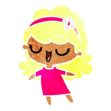 şirin kawaii kız serbest el çekilmiş retro çizgi film