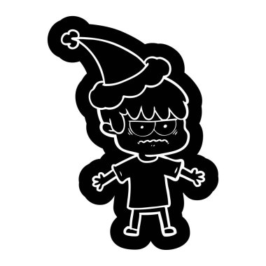 Noel Baba şapkası giyen bir çocuk rahatsız ilginç çizgi film simgesi