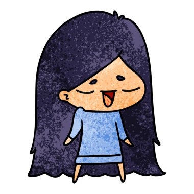 şirin kawaii uzun saçlı kız serbest el çekilmiş dokulu çizgi film