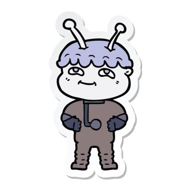 bir dostu karikatür spaceman etiket