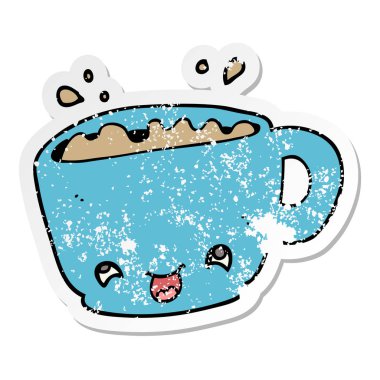 bir çizgi film fincan kahve sıkıntılı etiket