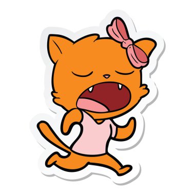 etiket bir karikatür esneme kedi