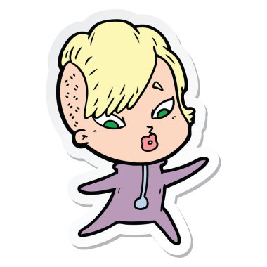 etiket bir karikatür bilim kurgu giysili kızı şaşırttı