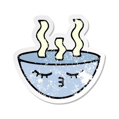 bir sevimli çizgi tas sıcak çorba sıkıntılı etiket