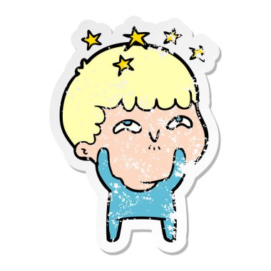 bir çizgi film hayran çocuğun sıkıntılı etiket