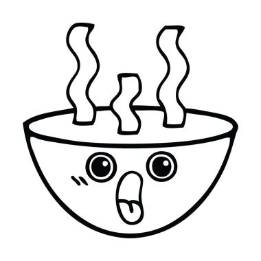 bir kase sıcak çorba çizim karikatür