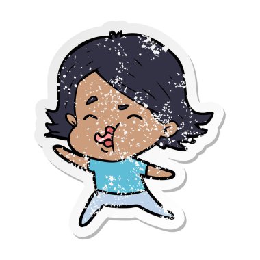 yüz çekerek bir çizgi film kızın sıkıntılı etiket