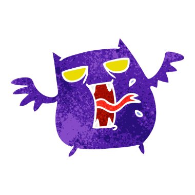 sevimli korkunç kawaii yarasa serbest el çekilmiş retro çizgi film