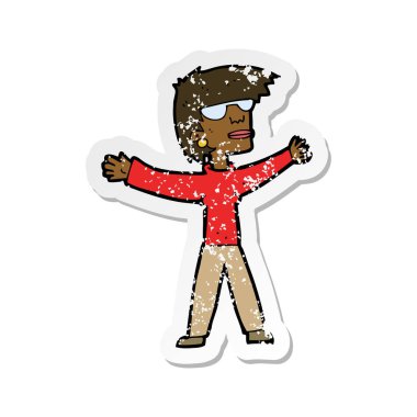 gözlük takan bir karikatür kadının Retro sıkıntılı etiket