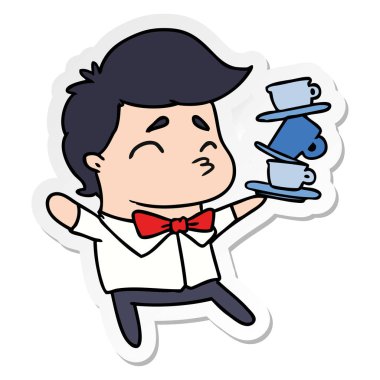 kawaii şirin garson etiket karikatür çizimi