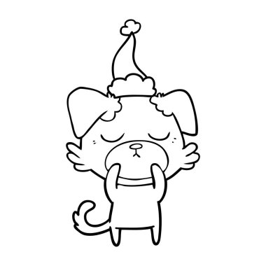 Noel Baba şapkası giyen bir köpek sevimli çizgi çizme