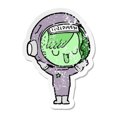 bir çizgi film astronot kadının sıkıntılı etiket