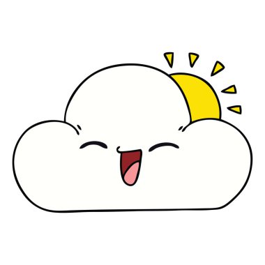 elle çizilmiş ilginç çizgi film güneş ve mutlu bulut