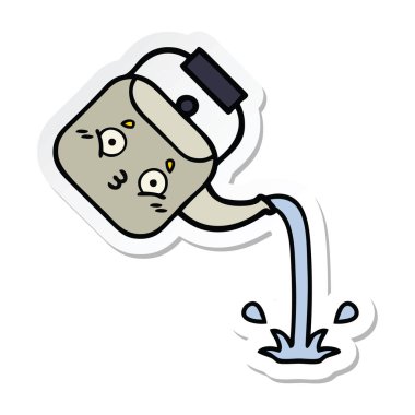 su ısıtıcısı dökülen bir sevimli çizgi etiket