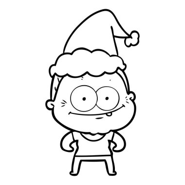 çizim için Noel Baba şapkası giyen bir mutlu yaşlı kadının el çekilmiş