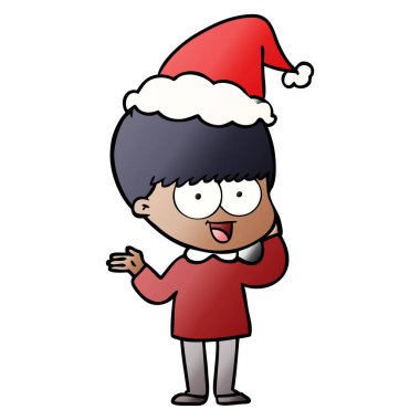 mutlu el Noel Baba şapkası giyen bir çocuk degrade çizgi film çekilmiş