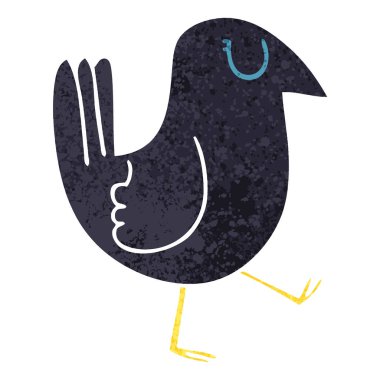 ilginç retro illüstrasyon tarzı çizgi film karga