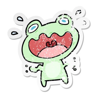 korkmuş bir karikatür kurbağa sıkıntılı etiket