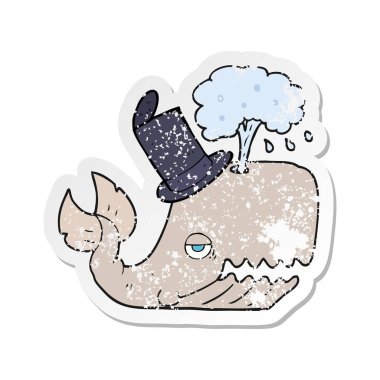 bir çizgi film balinanın su spouting Retro sıkıntılı etiket