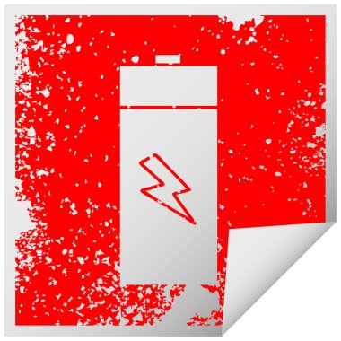 sıkıntılı kare elektrik pil sembolü etiket soyma