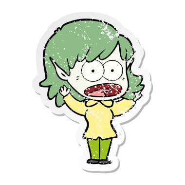 bir çizgi film şok elf kızın sıkıntılı etiket