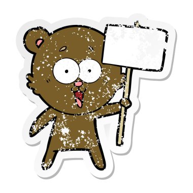 gülünecek bir oyuncak ayı karikatür sıkıntılı etiket