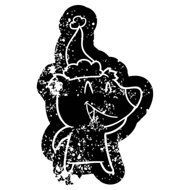 ayı çizgi film sıkıntılı simgesini giyen Noel Baba şapkası gülüyor