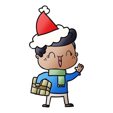 Noel Baba şapkası giyen bir gülen çocuk degrade çizgi film