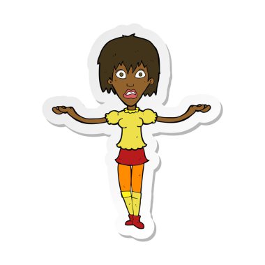 bir çizgi film kadının omuzlarında shrugging etiket