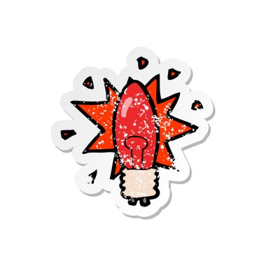 Retro etiket bir karikatür kırmızı ışık ampul sıkıntılı