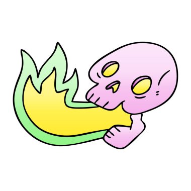 Degrade gölgeli ilginç karikatür kafatası nefes yangın