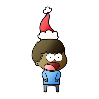 Noel Baba şapkası giyen bir şok adamın degrade çizgi film el çekilmiş