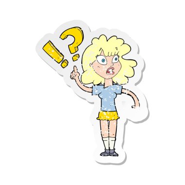 soru ile bir çizgi film kadının Retro sıkıntılı etiket