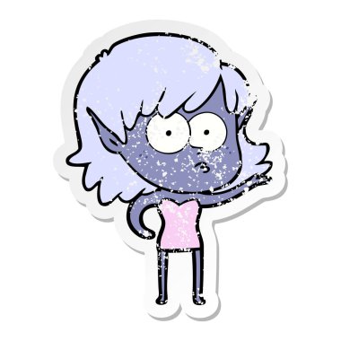 bir çizgi film şok elf kızın sıkıntılı etiket