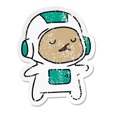 sıkıntılı etiket karikatür kawaii şirin astronot çocuğun