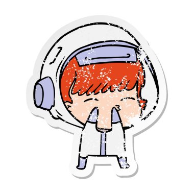 bir çizgi film meraklı astronotun sıkıntılı etiket