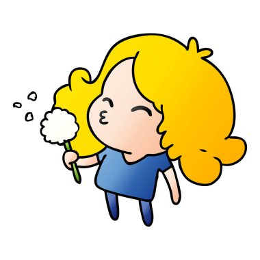 şirin kawaii kız serbest el çekilmiş degrade çizgi film