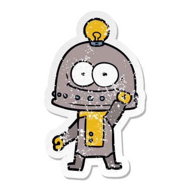 bir mutlu karton robot ampul ile sıkıntılı etiket