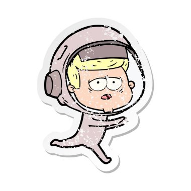 bir çizgi film yorgun astronotun sıkıntılı etiket